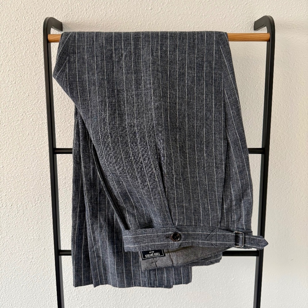 Italian Linen Side Tab Trousers – Charcoal Pinstripe